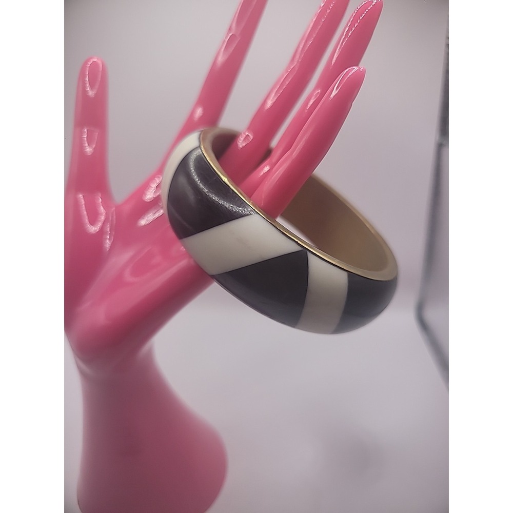 Vintage Bracelet Bangle Black White‎ Triangles Gold Tone Jewelry Costume